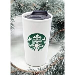 Starbucks 2015 Ceramic Travel Coffee Mug Tumbler White 12 Oz Lid Mermaid Siren